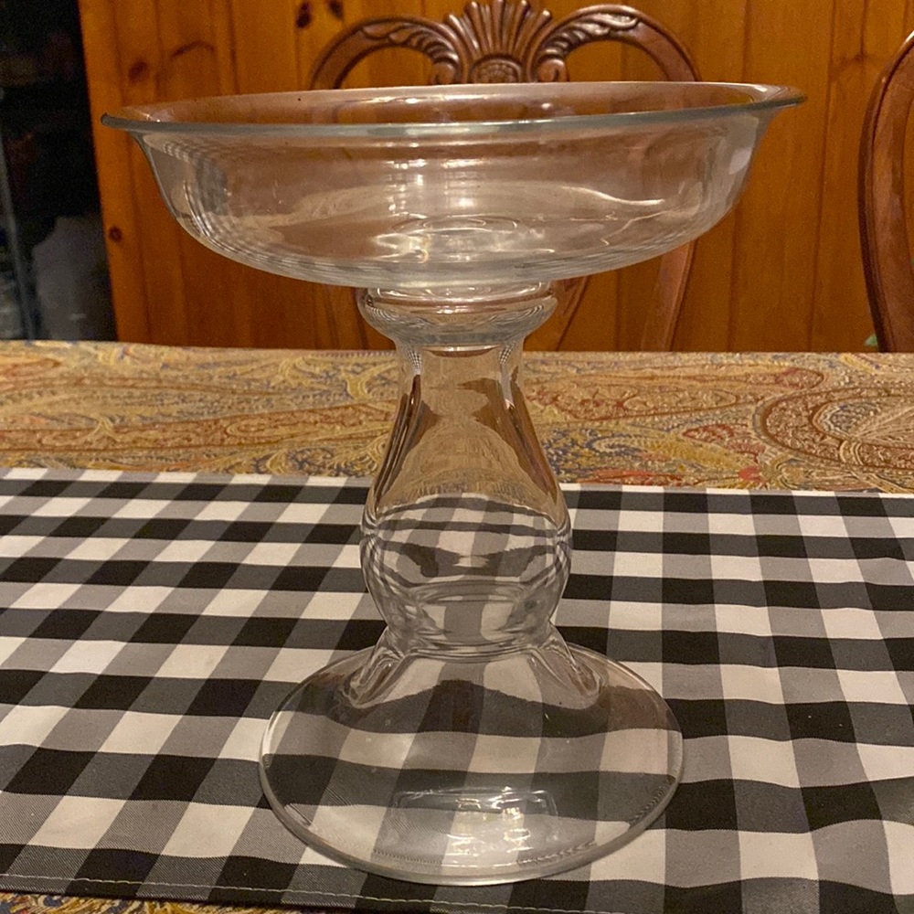Glass pedestal serving dish.